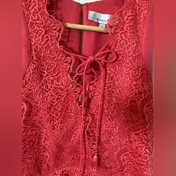 ADELYN Rae fit and flare sleeveless coral pink lace lined tie front dress Small - Picture 4 of 14